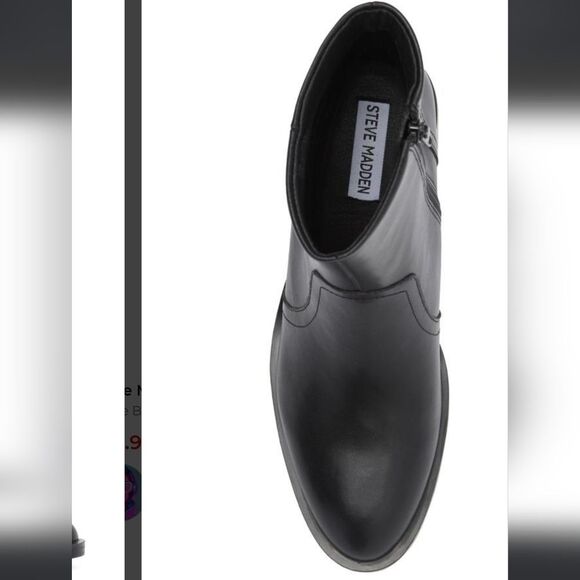 Steve Madden Phillie Womens Black Leather Block Heel Almond Toe Ankle Boot NWOB - Picture 12 of 14